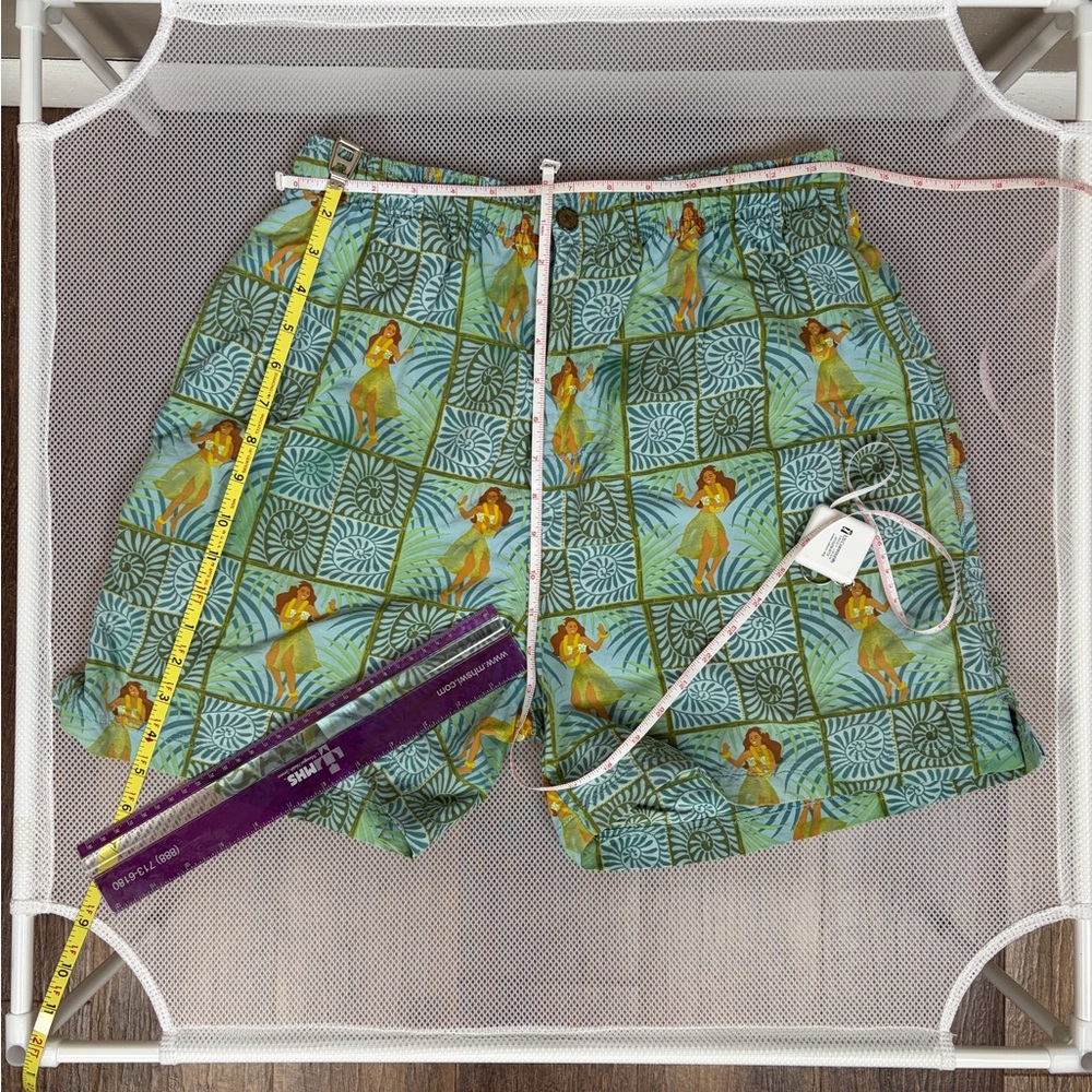 Tommy Bahama Hula Girl Swim Trunks S Blue Green Geometric Mesh Lined Nylon T9318 - Picture 11 of 15